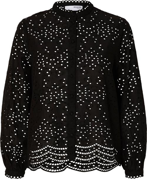 Selected Femme Slftatiana L/S Embr Shirt Noos Kvinde Sort Langærmede Skjorter Regular Fit Str 40 - hos Magasin