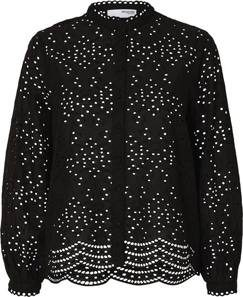 Selected Femme Slftatiana L/S Embr Shirt Noos Kvinde Sort Langærmede Skjorter Regular Fit Str 34 - hos Magasin