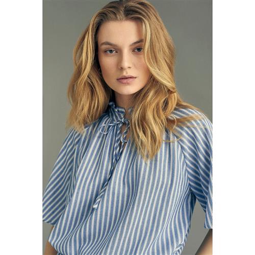 A-VIEW Safia Blouse Kvinde Blue/white Stribe Kortærmede Bluser Str 42 - hos Magasin