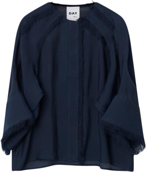 Se DAY Birger et Mikkelsen Cassie Sheer Fringes Kvinde Dark Sapphire Langærmede Bluser Str 42 - hos Magasin ved Magasin