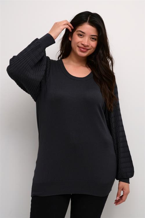 Kaffe Curve Kclini Knit Pullover Kvinde Black Oyster Sweaters Str XL - hos Magasin