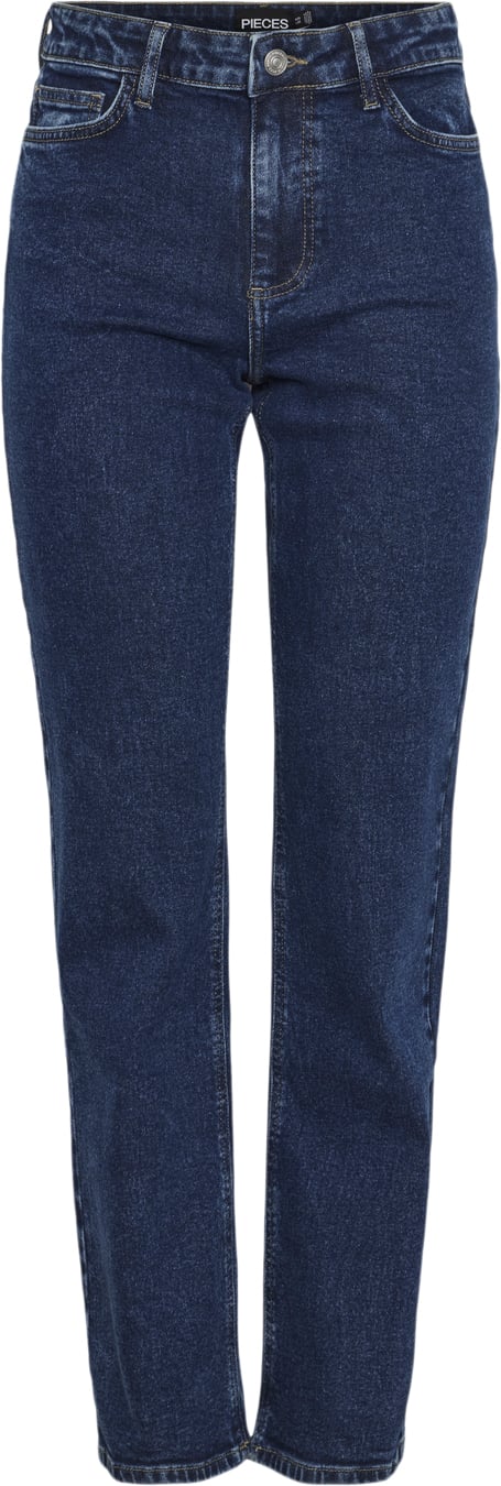 Se Pieces Pckelly MW Straight Jeans Db502 NOO Kvinde Blå Straight Jeans Str "33/""32" - hos Magasin ved Magasin