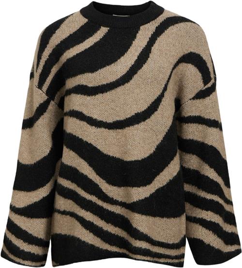 Se Object Objdiana LO L/S Knit Pullover Noos Kvinde Black/zebra Desert Taupe Toppe Str L/XL - hos Magasin ved Magasin