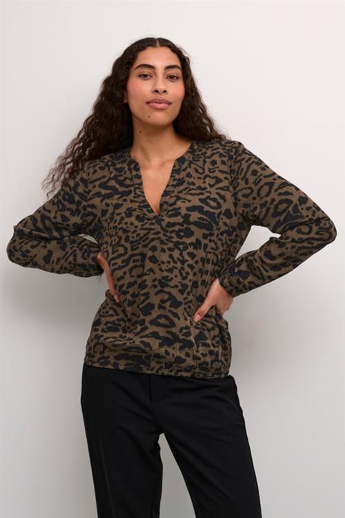 Se Kaffe Kaditte Blouse Kvinde Major Brown/black Leopard Langærmede Bluser Str 40 - hos Magasin ved Magasin