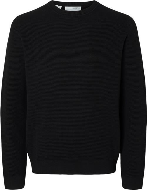 Se Selected Homme Slhross LS Knit Structure Crew Neck Mand Black Sweaters Str L - hos Magasin ved Magasin