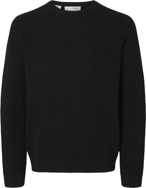 Selected Homme Slhross LS Knit Structure Crew Neck Mand Black Sweaters Str S - hos Magasin