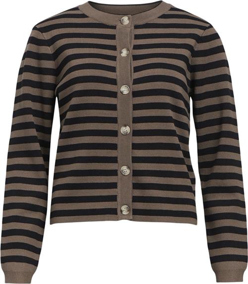 Object Objester SLI L/S Knit Cardigan Noos Kvinde Morel/black Cardigans Slim Fit Str S - hos Magasin