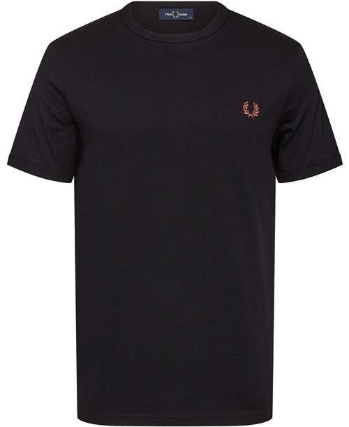 Fred Perry M3519 Mand Black/whisky Brown Kortærmede T-shirts Str L - Bomuld hos Magasin