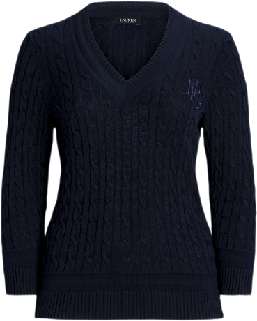 Se Lauren Ralph Lauren Bright Rayon/cottonsweater Kvinde Lauren Navy Sweaters Str 1X - hos Magasin ved Magasin