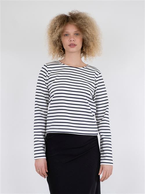 Neo Noir Claudio Stripe Blouse Kvinde Navy Langærmede T-shirts Str 44 - hos Magasin