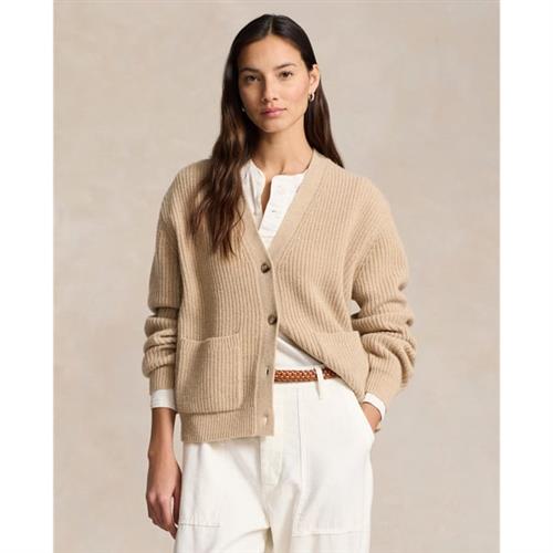 Polo Ralph Lauren Woolcashmere V-neck Cardigan Kvinde Oatmeal Melange Cardigans Str M - hos Magasin