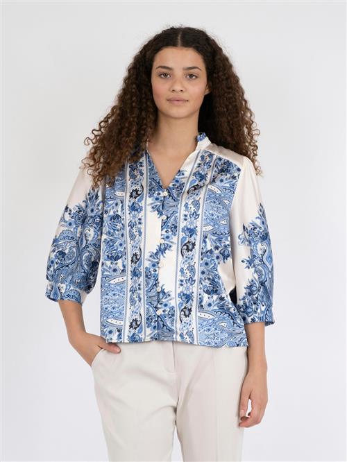 Neo Noir Roselle Paisley Border Blouse Kvinde Bright Blue Langærmede Bluser Str 38 - hos Magasin