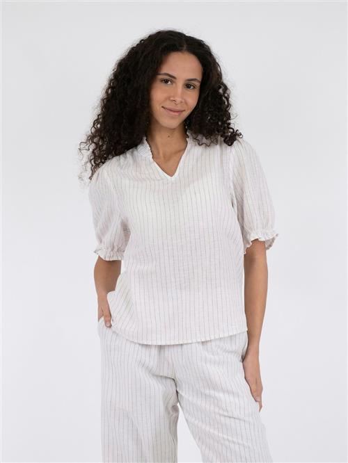 Se Neo Noir Odesa Simple Stripe Blouse Kvinde Off White Kortærmede Bluser Str 34 - hos Magasin ved Magasin