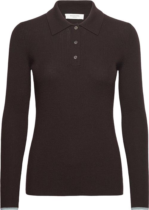 Rosemunde Long Sleeve Knit Polo Kvinde Dark Espresso Sweaters Str XL - hos Magasin