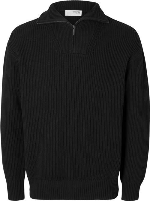 Selected Homme Slhdry LS Knit Relaxed Half ZIP Mand Sort Turtlenecks Str L - hos Magasin