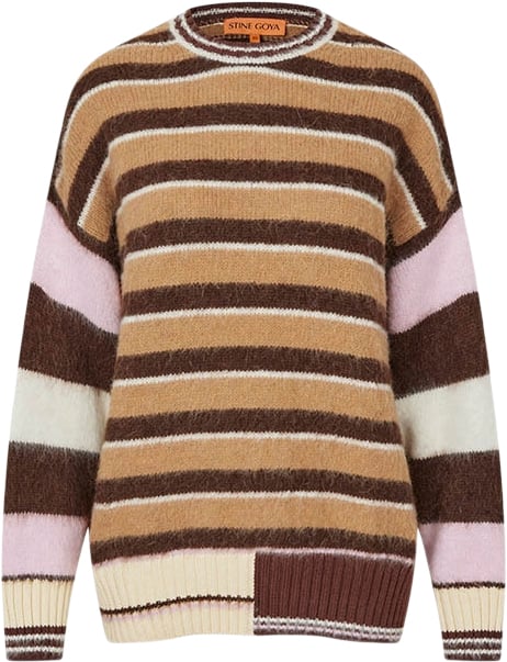 Stine Goya Long Sleeve Crew Neckline Jumper, 2283 Alpaca Stripes Kvinde Multi Stripes Sweaters Str L - hos Magasin