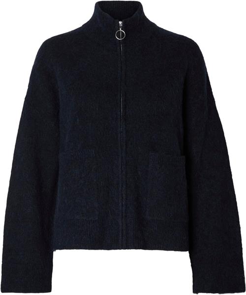 Se Selected Femme Slfsia RAS LS Knit Zipper Cardigan Kvinde Dark Sapphire/melange Cardigans Str L - hos Magasin ved Magasin