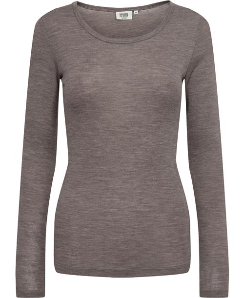 Magasin du Nord Collection Magasin Celia 3 100 RWS Merino Wool Kvinde Mink Melange Langærmede Tshirts Str XS Merino