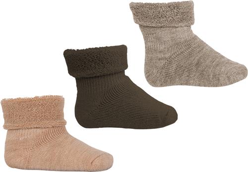 mpKids Wool Baby Socks 3-pack Str 15/16 - Brun Strømper Uld hos Magasin