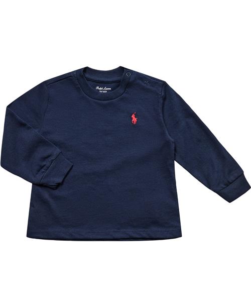 Se Polo Ralph Lauren Cotton Jersey Longsleeve Tee Str 6M / 6-9 mdr - Blå Langærmede T-shirts Bomuld hos Magasin ved Magasin