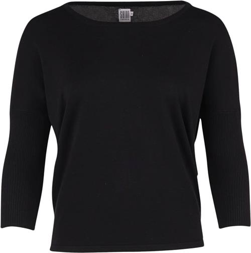 Saint Tropez Knit Blouse W RIB SL Kvinde Black Sweaters Casual Fit Str XS - hos Magasin