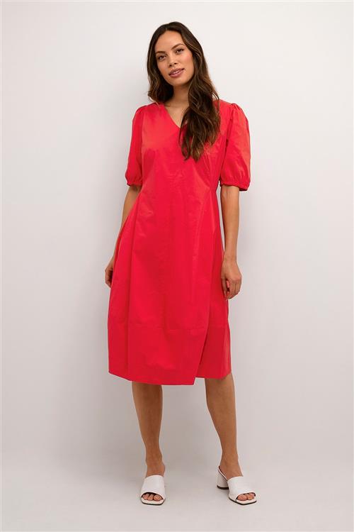 Culture Cuantoinett SS Dress Kvinde Fiery Red Midi Kjoler Str L - hos Magasin