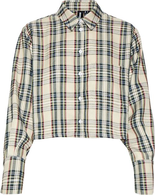 Something New Sncourteney LS Cropped Shirt NST Kvinde Oatmeal/checks Langærmede Skjorter Str XS - hos Magasin