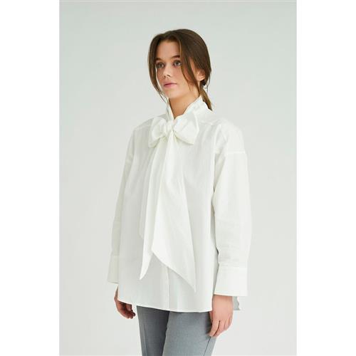 A-VIEW Bow Shirt Kvinde White Langærmede Skjorter Str 40 - hos Magasin