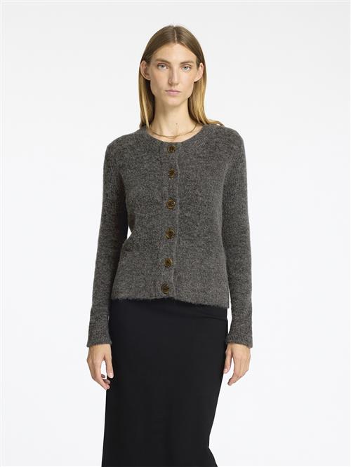 Se Selected Femme Slfsia RAS LS Knit Cardigan Noos Kvinde Grå Cardigans Regular Fit Str XS - hos Magasin ved Magasin