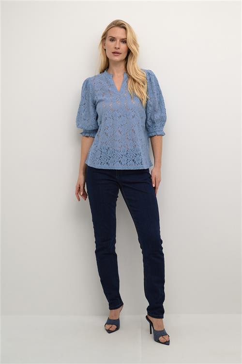 Cream Crkaspis Lace Blouse Kvinde Captain's Blue Kortærmede Bluser Str 42 - hos Magasin