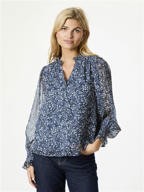 Neo Noir Leia Flower Graphic Blouse Kvinde Navy Langærmede Bluser Str 40 - hos Magasin