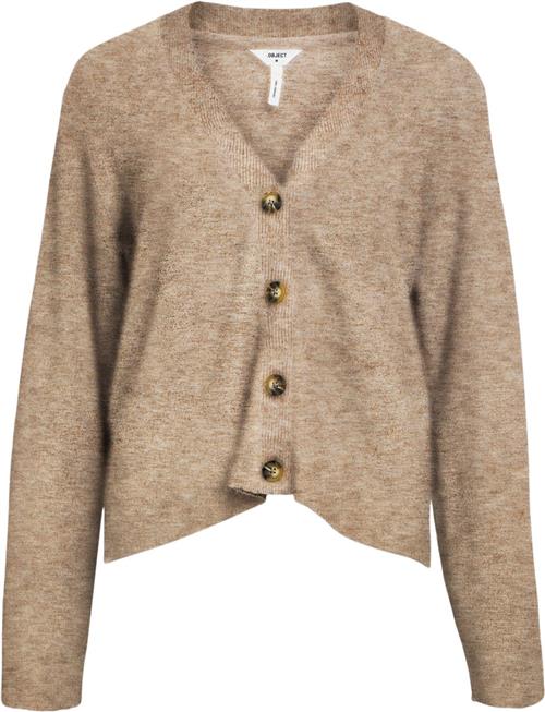 Se Object Objditte RE L/S Knit Cardigan Noos Kvinde Desert Taupe/melange Col Cardigans Str S - hos Magasin ved Magasin