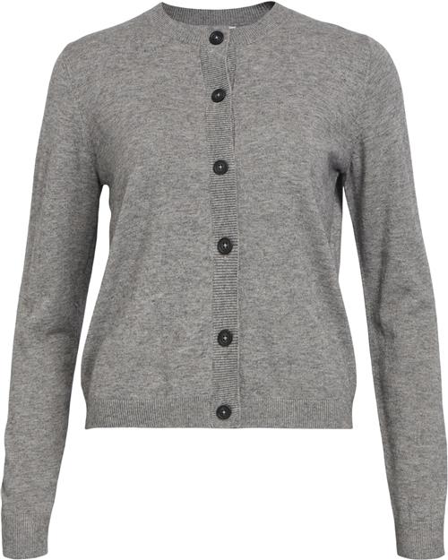 Object Objthess L/S Short Cardigan Noos Kvinde Medium Grey Melange Cardigans Str S - hos Magasin