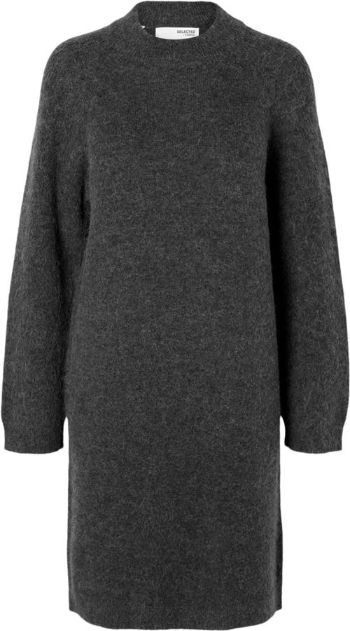 Selected Femme Slflulu LS High Neck Knit Dress Kvinde Volcanic Ash/melange Korte Kjoler Loose Fit Str S - hos Magasin