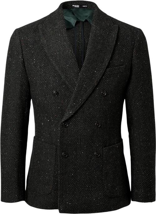 Selected Homme Slhslimmorris Herringbone Wool DB Mand Dark Green/herringbone Blazere Slim Fit Str 48 - hos Magasin