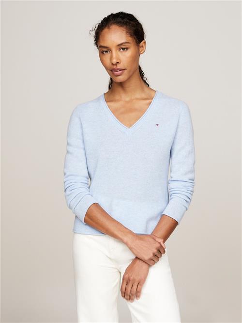 Tommy Hilfiger Soft Wool VNK LS Sweater Kvinde Vessel Blue Heather Langærmede Bluser Str L - hos Magasin