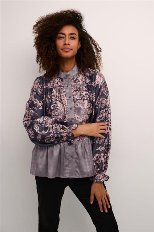 Culture Cuarina Shirt Kvinde Gray Graphic Langærmede Bluser Str L - hos Magasin