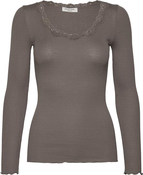 Rosemunde Silk Tshirt w/ Lace Kvinde Falcon Kortærmede T-shirts Str L - hos Magasin