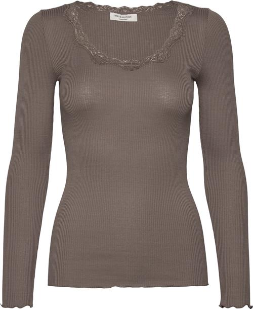 Rosemunde Silk Tshirt w/ Lace Kvinde Falcon Kortærmede T-shirts Str S - hos Magasin