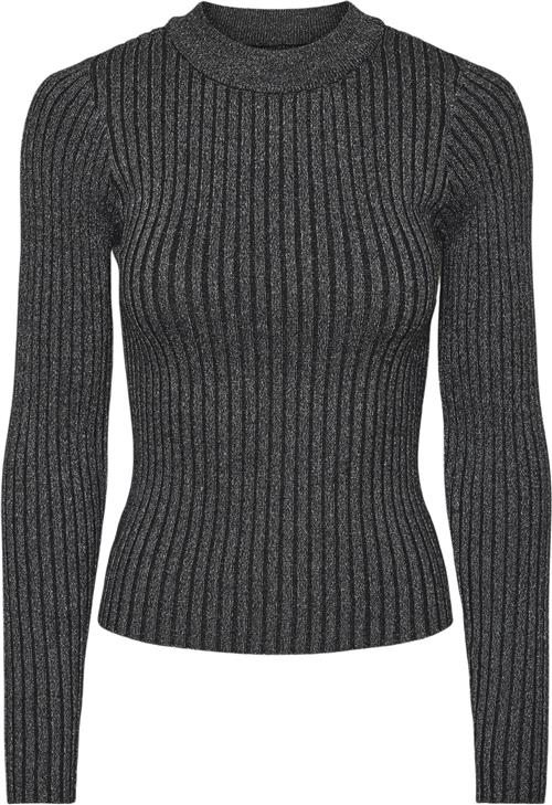 Pieces Pccrista LS Lurex Oneck Knit MM Kvinde Black/silver Lurex Langærmede Bluser Regular Fit Str M - hos Magasin