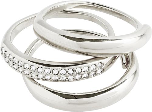 Pilgrim Bloom Recycled Crystal Ring, 3in-1 set, Silver-plated one size - Ringe hos Magasin