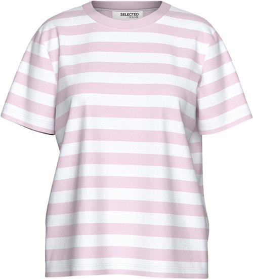 Se Selected Femme Slfessential SS Striped Boxy TEE NO Kvinde Cradle Pink/bright White - Wide Kortærmede T-shirts Str S - hos Magasin ved Magasin