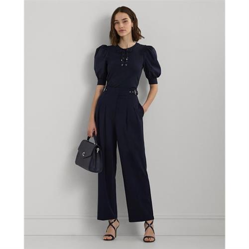 Lauren Ralph Lauren Belted Pleated Ponte Cropped Pant Kvinde Navy Bukser Med Brede Ben Str 40 - Nylon hos Magasin