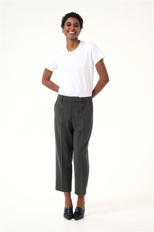 Kaffe Kasakura Cropped Zipper Pants Kvinde Black Oyster Bukser Med Lige Ben Str 46 - hos Magasin