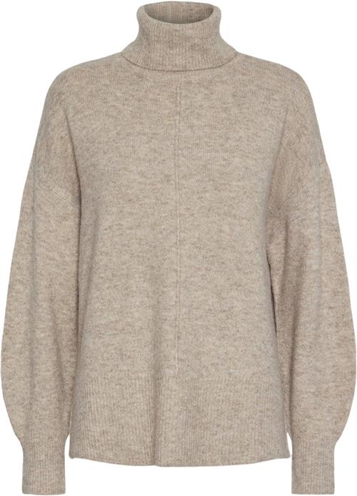 Se Pieces Pcmalou LS Rollneck Knit Noos BC Kvinde Taupe Gray/melange Rullekraver Str XL - hos Magasin ved Magasin