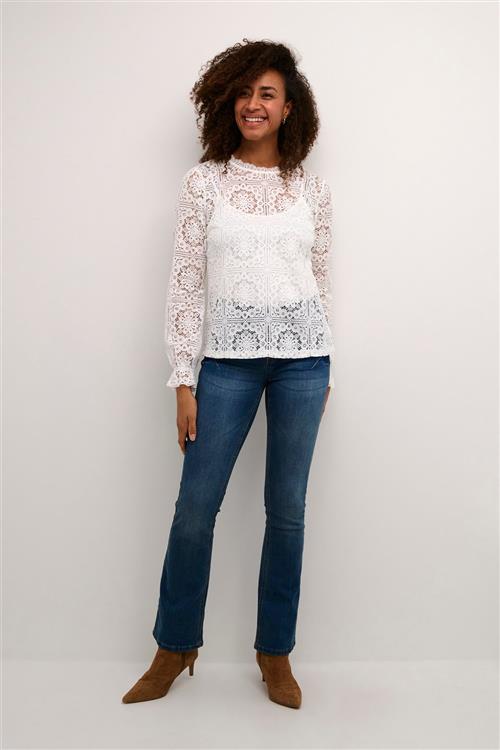 Cream Crtiley Lace Blouse Kvinde Snow White Langærmede Bluser Str 46 - hos Magasin