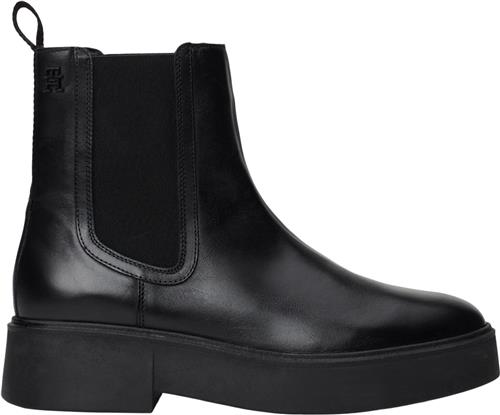 Tommy Hilfiger Minimal Leather Chelsea Logotape Kvinde Black Chelsea Boots Str 38 - hos Magasin