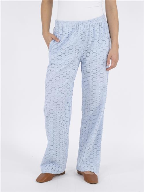 Neo Noir Claira Broiderie Pants Kvinde Light Blue Bukser Med Brede Ben Str 40 - hos Magasin