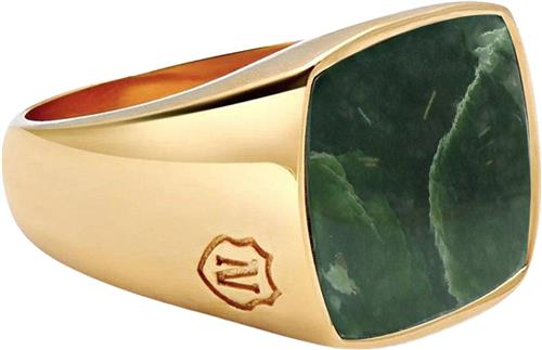 Nialaya Men's Gold Plated Signet Ring With Green Jade 8 - Ringe hos Magasin