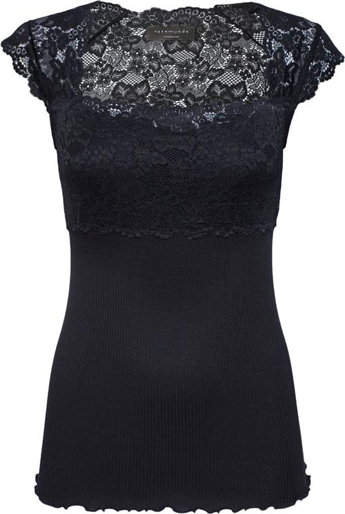 Rosemunde Silk top w/ Lace Kvinde Sort Toppe Str L - Silke hos Magasin